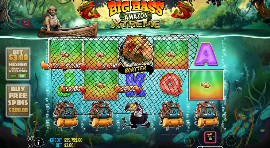 Big Bass Amazon Xtreme net sweeping the reels with Money Fish and a Fish Scatter caught in it